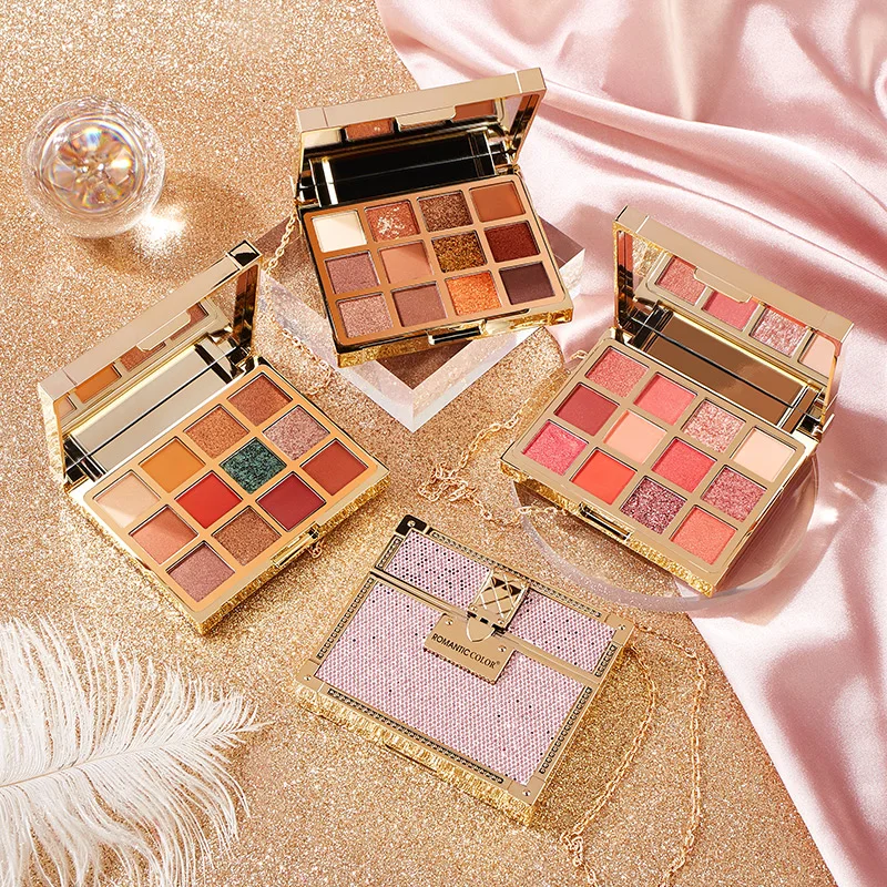 12 классических цветов; Четыре стиля мерцающие тени для век Нейтральный матовый блесток Макияж сумка на цепочке, форма для палитры теней для век