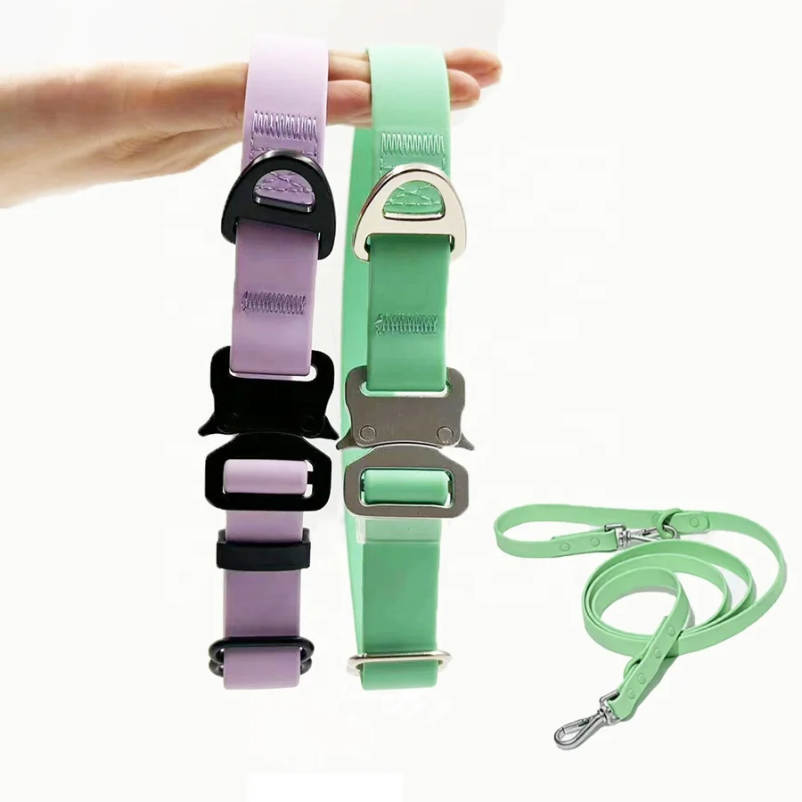 Custom Color Adjustable Tactical Snake Clasp Waterproof Coated webbing Pet PVC dog Collar with Quick Release Metal Cobra buckle