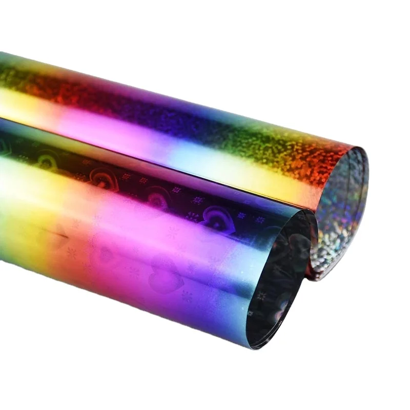 Self Adhesive Laser Rainbow Colorful Cutting Vinyl Glossy PET material color vinyl decoration packing film