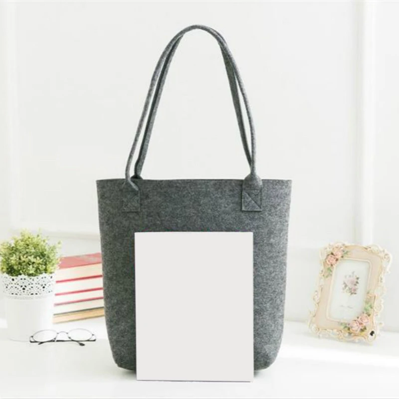 Storage Reusable Solid Color Two Shoulder Straps Felted Tote Shopping Bags