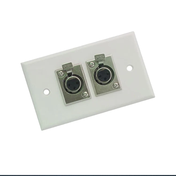 British American White Speaker Wall Plate Dual Mic Cannon Plug