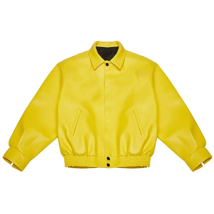 Custom puff printing pattern solid color leather baseball bomber men leather jacket  with buttons