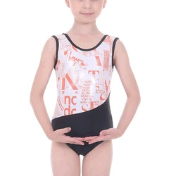 Girls Letter Pattern Printed Gymnastics Dance Ballet Leotards for Kids Stage Performance Summer Sleeveless Dance Wear Tank Tops