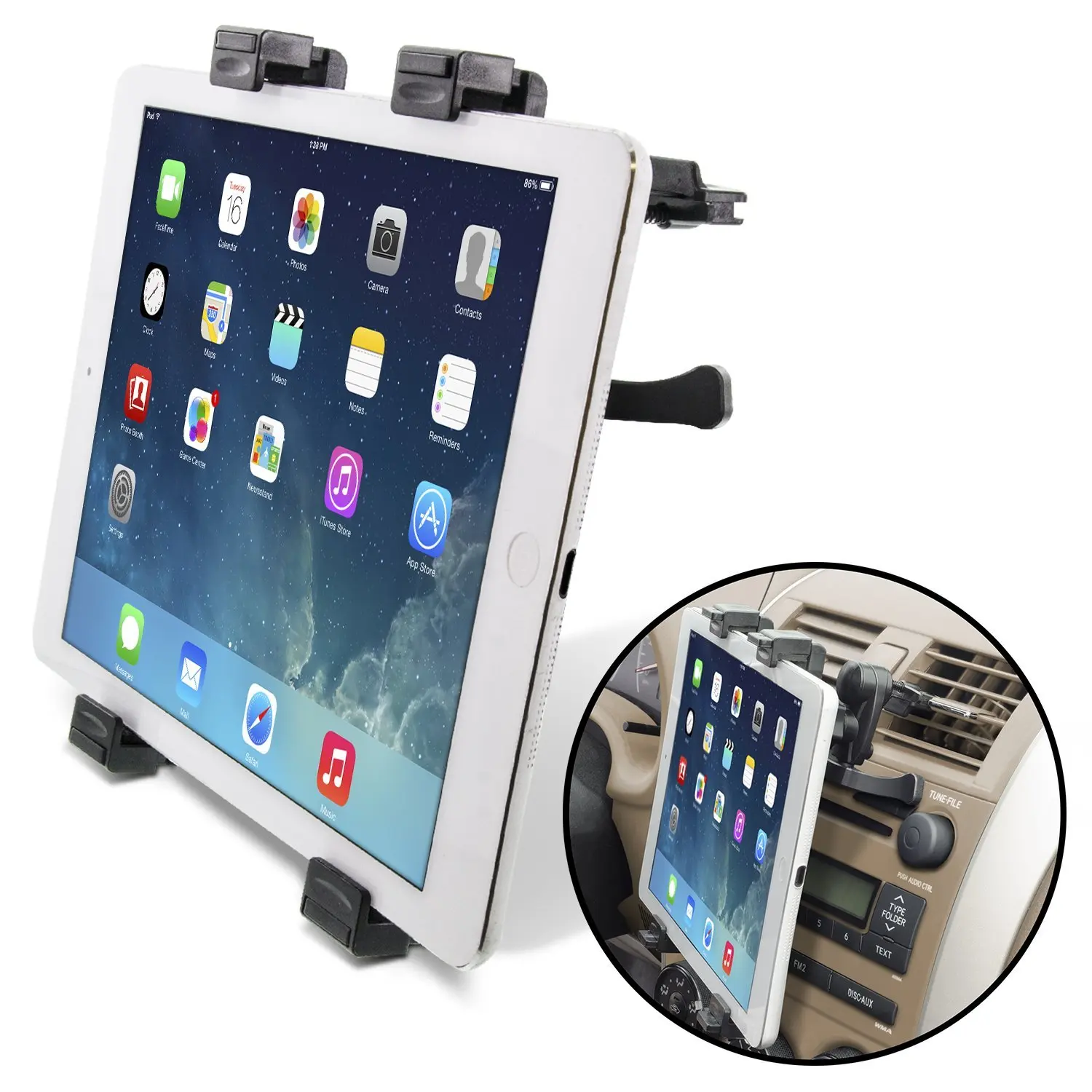 Universal Dashboard  Tablet Holder for Car  iPad Holder for Car Air Vent Mount  Windshield 2-in-1 Cradle TPU Suction Sticky Gel