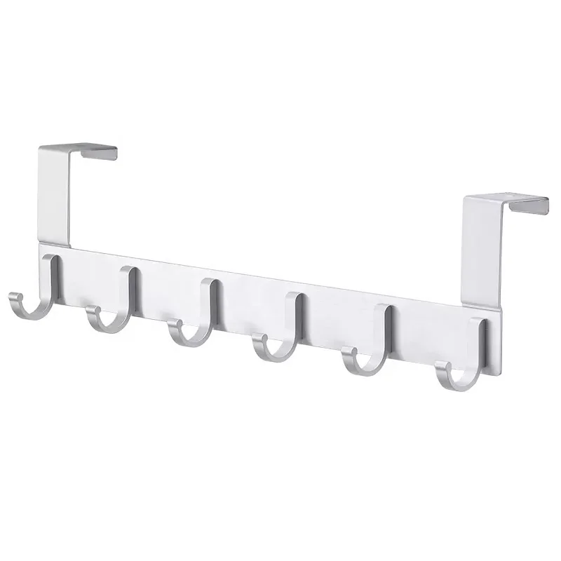 
Door Hook Towel Aluminum 6 Hooks Back Overdoor Rack Hanger Hooks & Rails Clothing Multifunction 