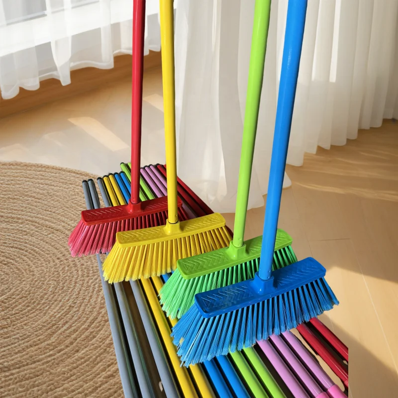Soft and Hard Bristle Plastic Broom Sticks with Wooden Handle Dustpan and Mop Usage for Home Cleaning