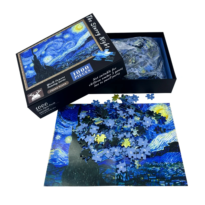 Free Sample Custom Die Cut 50*70cm Jigsaw Puzzle Blue Board Van Goah Adult Puzzle 1000 Custom Jigsaw Puzzle Toy