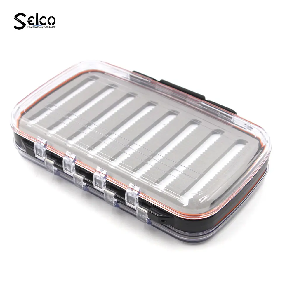 Selco High Quality Clear Plastic 19*12.2*4cm Waterproof Fly Fishing Box Lake River Stream Ocean Boat Fly Fishing Tackle box