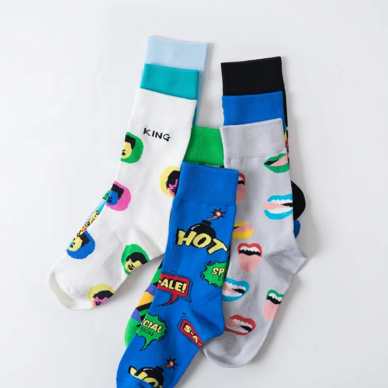 High Quality Colorful Novelty Mens Socks Custom Make Your Own Logo Cozy Cmax Design Happy Crew Cotton Socks Men