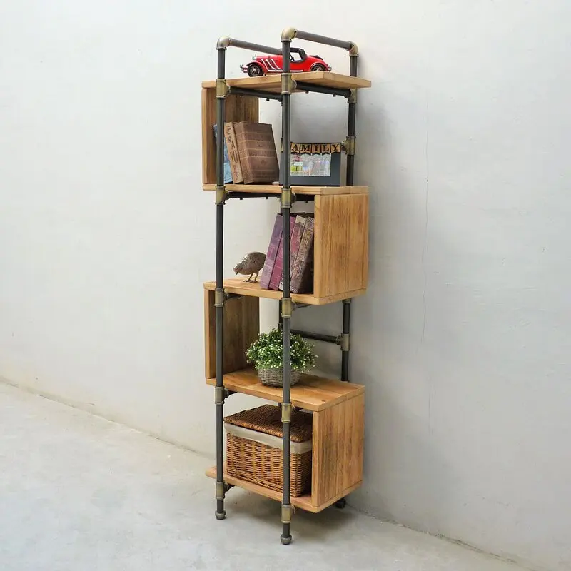Industrial Style Iron Pipe Frame Corner Shelf Storage Rack Cube