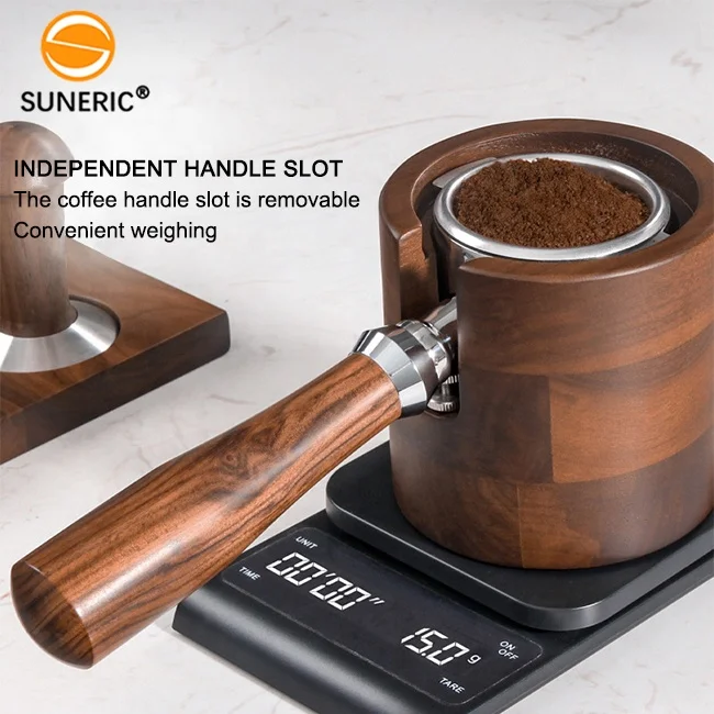 Barista 58 mm Walnut Wood Coffee Filter Holder Mat Rack Stand Set Custom Tamper And Portafilter Holder