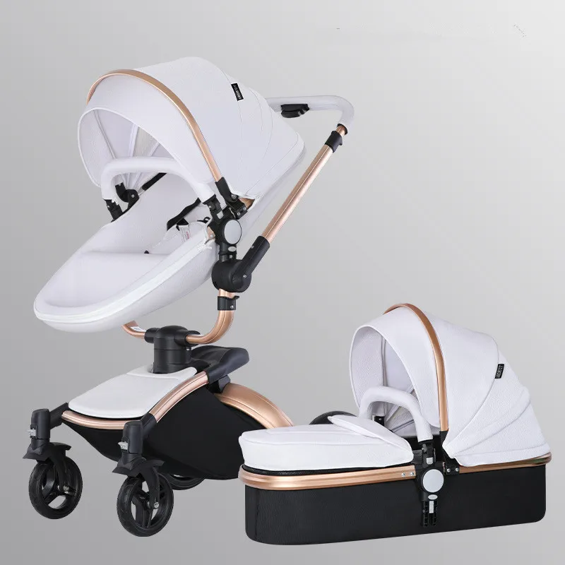 Foldable Aluminum Alloy Pushchair with Adjustable Backrest, 2 in 1 High Landscape Convertible Reversible Bassinet Pram