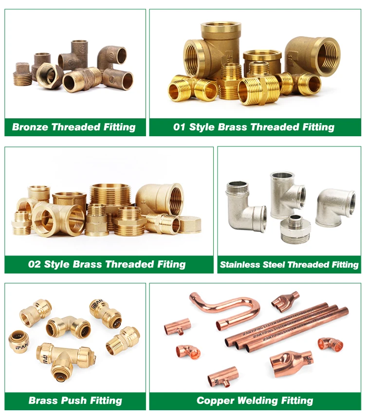IFAN Plumbing Brass Fitting Thread Elbow Nipple Coupling Water Tube Fitting Connector Brass Joint Pipe Fitting