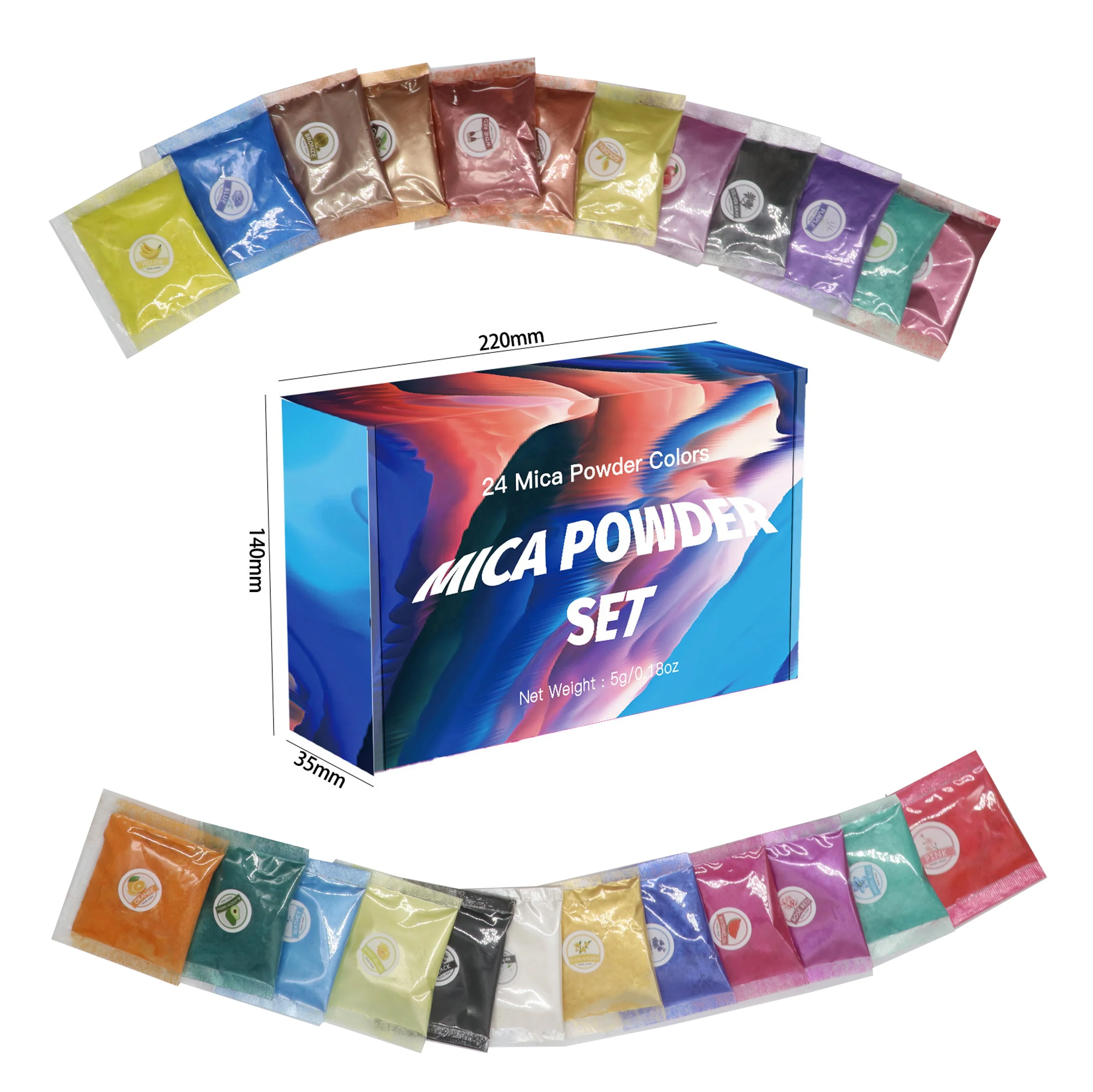 Osbang Mica Color Powder Pigment Color Powder for Decoration for Epoxy Resin and UV Resin New Design 5g Per Bag 24 Colors CN;GUA