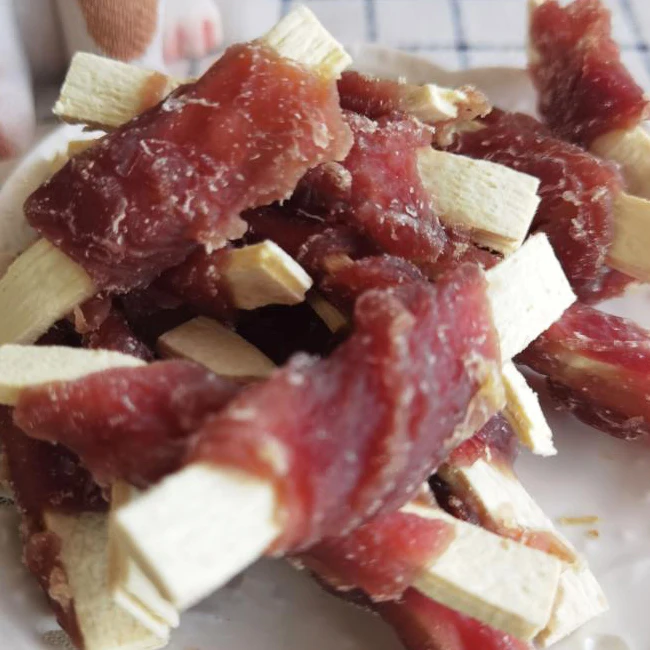 Wholesale Healthy Dog cat Treats and food Brightening hair for calcium Cod Slice Twined by Duck jerky Pet Snacks