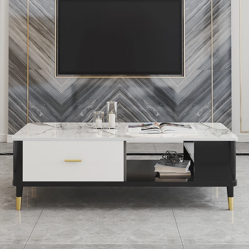 
Marble tea table TV cabinet combination furniture set modern simple light luxury rock panel TV cabinet 