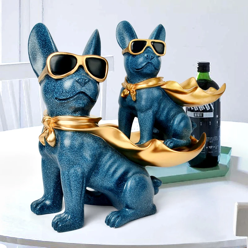 creative resin funny bulldog resin tray animal sculpture table key holder for home decoration