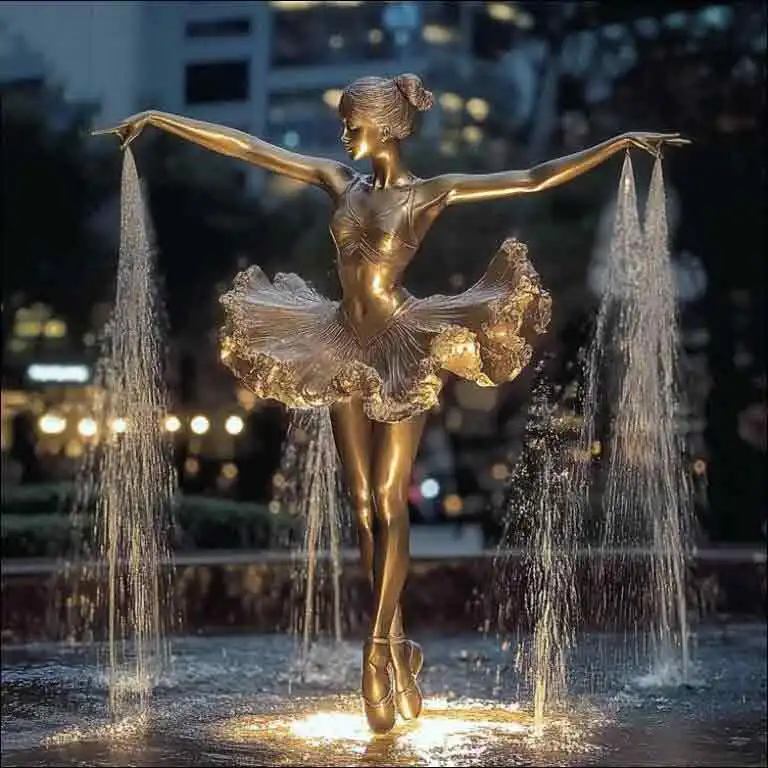 Custom public art brass ballerina statue Water skirt fountain Bronze sculpture