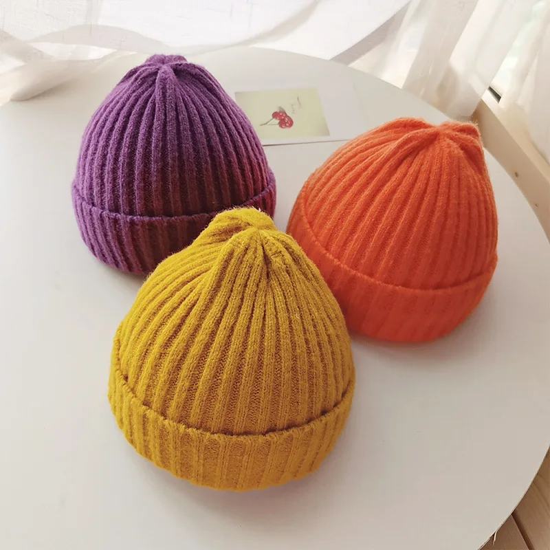 New plain board solid color parent-child knit cap bennie hat unisex warm knitted hats wholesale beanies unisex warm knitted hats