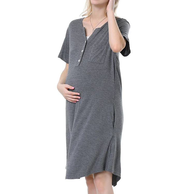 Customized Maternity Pajamas Summer Short Sleeve Button open Cotton Jersey Pregnant Nightwear for Breastfeeding Women Nightwear