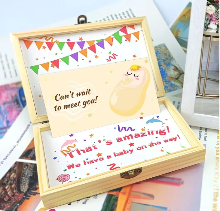 Pregnancy Announcement, 3D Pop Up Pregnancy Reveal Gift Wooden Baby Announced Keepsake Box for Announcing Pregnancy
