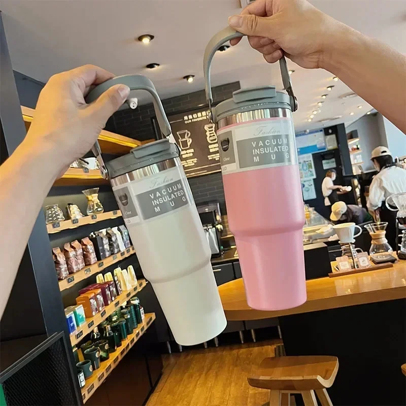 Wholesale 600ml 900ml  student flip straw tumbler double walled Vacuum Insulated Water Bottle for Dye Sublimation Heat Press