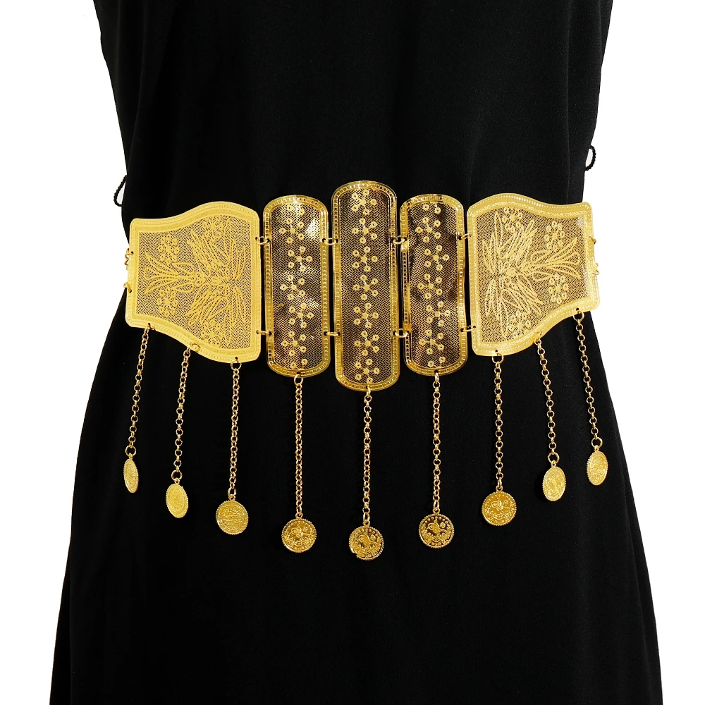 Vintage Geometric Waist Chain For Women Bohemian Gold Color Coin Tassel Pendant Waistband Body Jewelry Dance Accessories