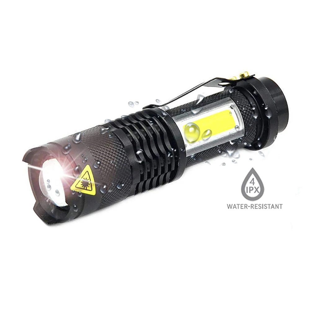 Mini 3 Modes Rechargeable LED Flashlight XPE + COB Lamp Beads Side Light Waterproof Zoomable LED Torch Pocket Flashlight