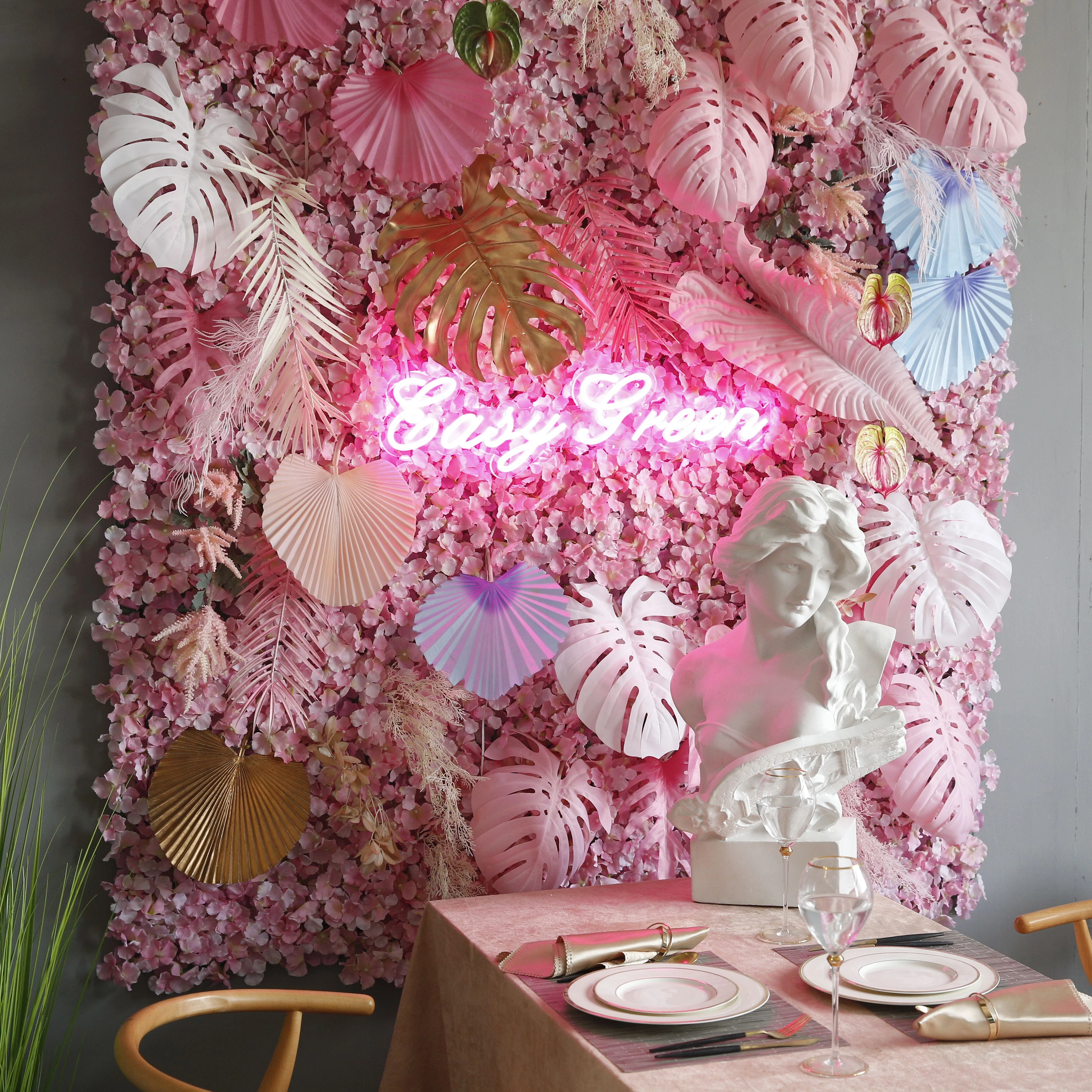 Custom wedding decor artificial pink rose wall floral backdrop vertical panel flower 3D Wedding decor