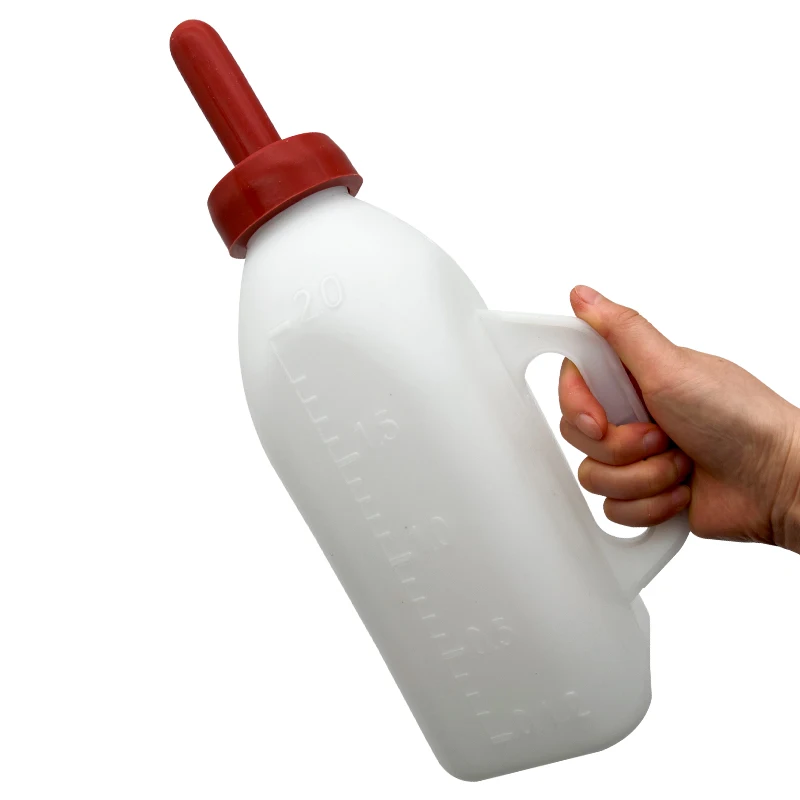 2L Calf Milk Bottle Cow Plastic Material Bottles for Milk With Handle and Red Rubber Nipples For Cows or Calf