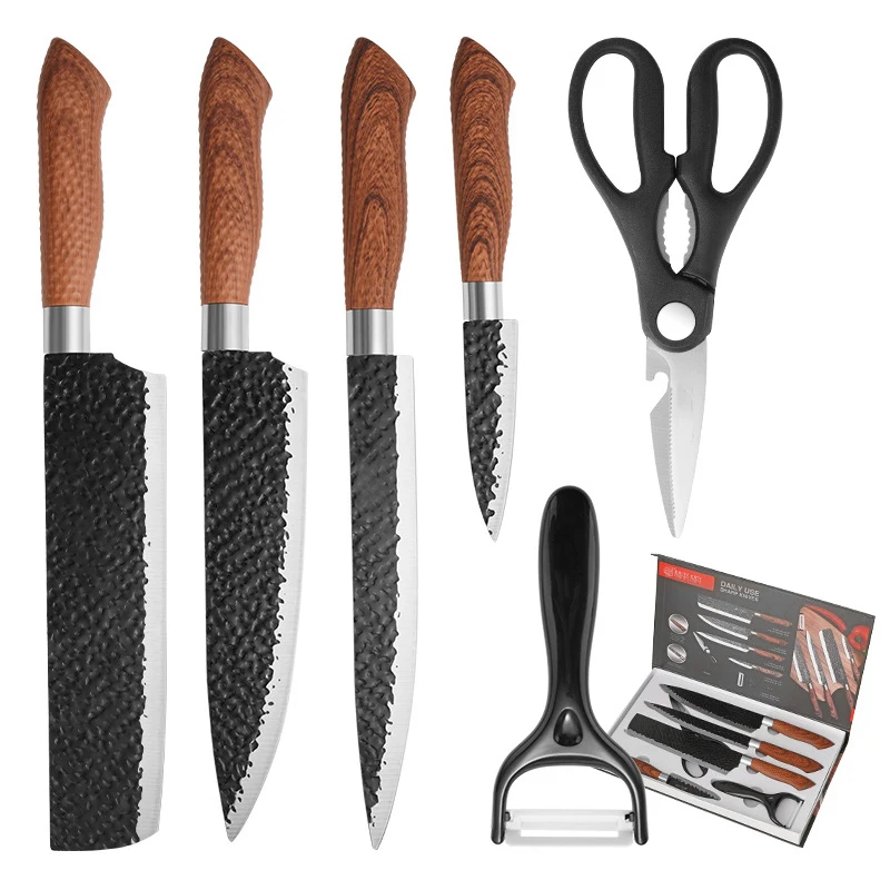 6 Pieces Kitchen Knife Set of Stainless Steel Forging a Non-Stick Knives With Color Box