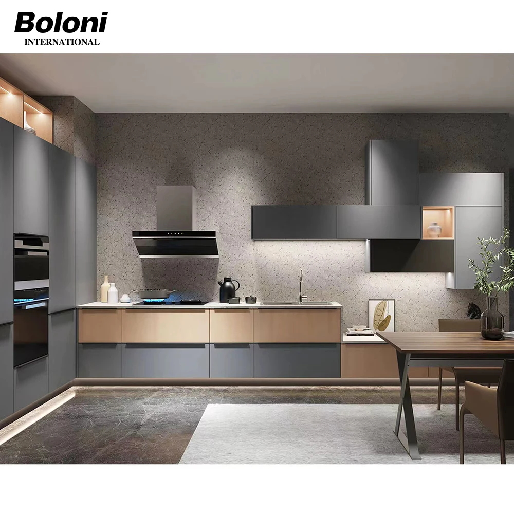 Boloni Luxury Modern Pakistan Hotel Kitchen Cabinet Marble L Shape Set aluminum kitchen cabinet modern