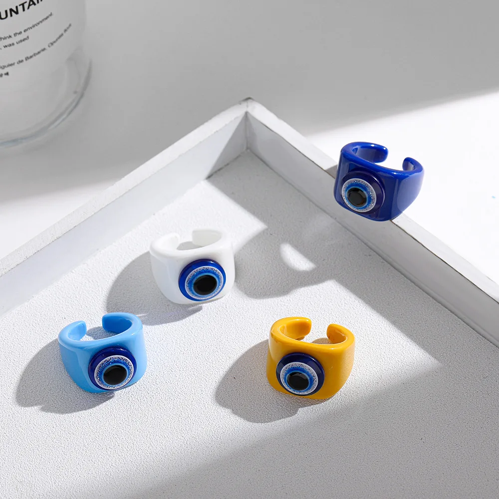 Корейские геометрические акриловые смолы Открытое кольцо INS Мода уксусная кислота Ретро винтажный зловещий глаз повседневные женские кольца