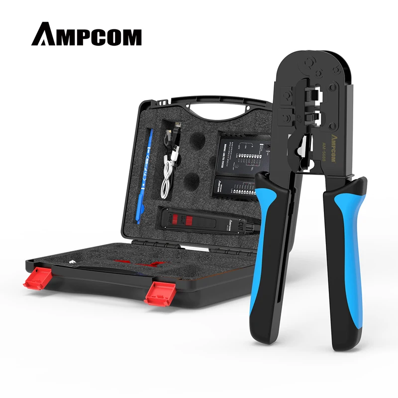 AMPCOM 14 in 1 Professional Network Tool Kit Ethernet cable Tester Rj45 Rj11 Cat6 Connectors Cable Crimper Stripper Pliers