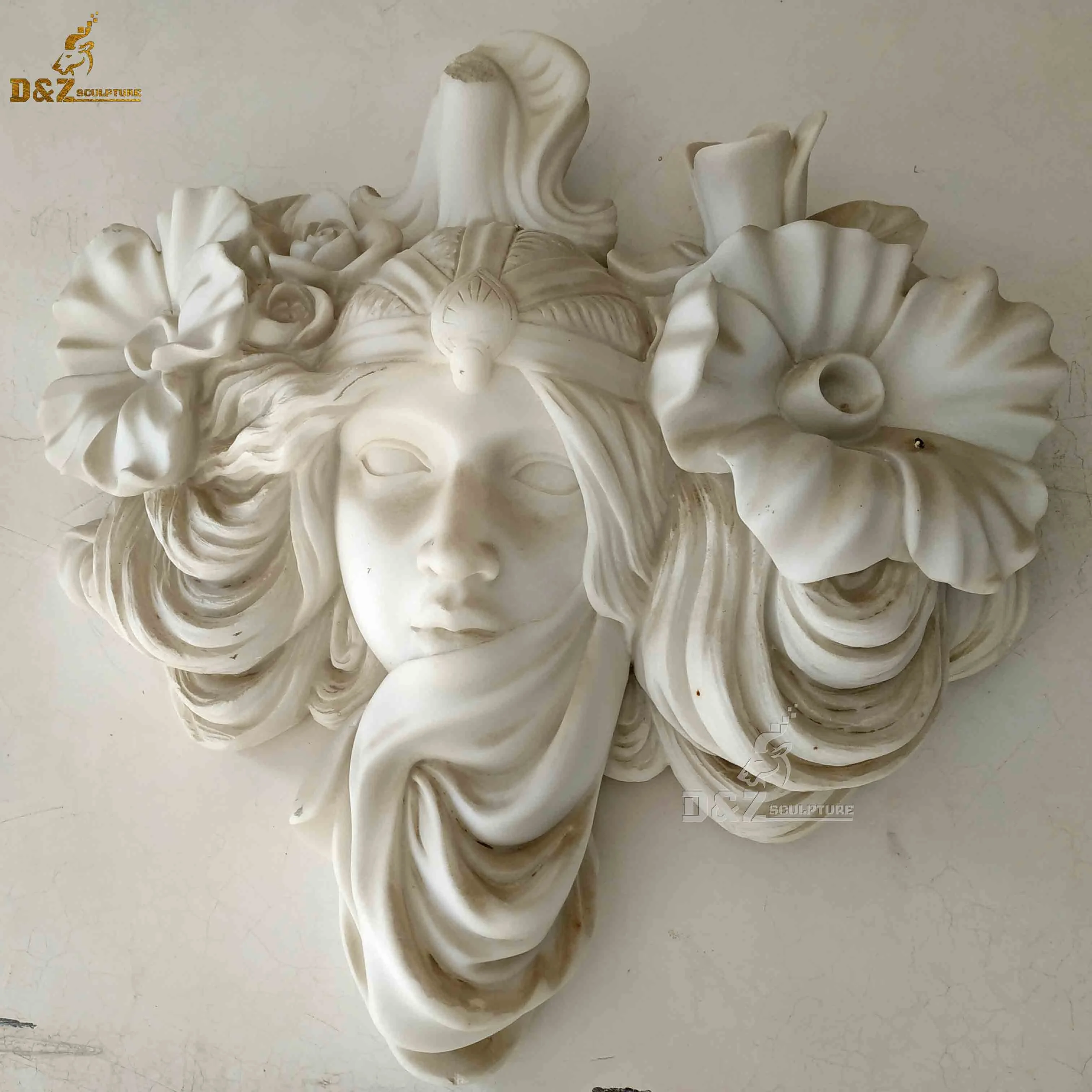 Custom Art Decorative Vivid Hand Carved Natural 3D Stone Marble Relief Sculpture With Flower Carving