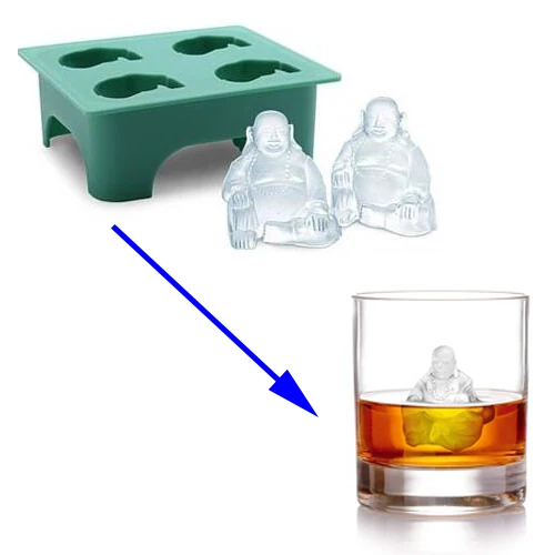 3D Laughing Buddha 4 Cavities Silicone Ice Mold For Wine/Whisky/Beverage