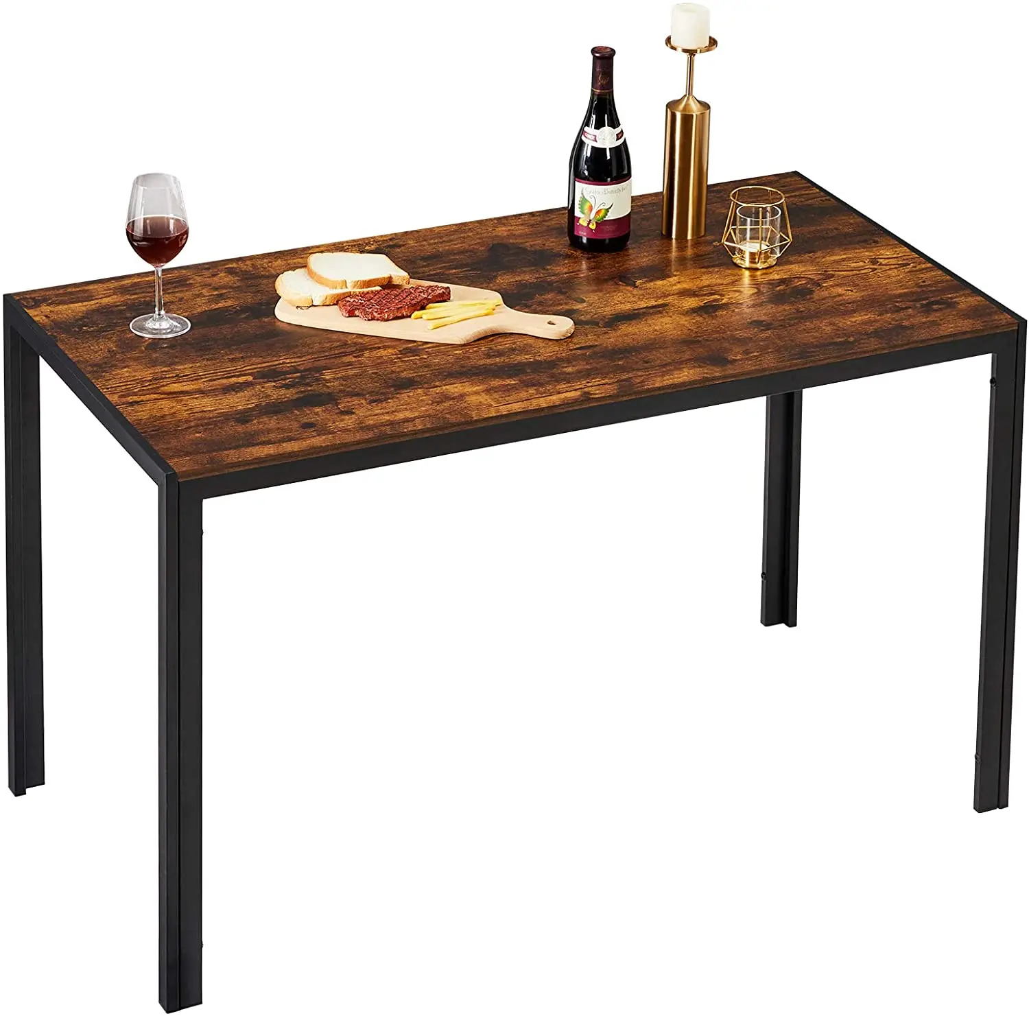 Brown Mesa De Comedor Madera Kitchen 47 Inch Heavy Frame Easy Assembly Rectangular Rusitc Metal Solid Wood Dining Table