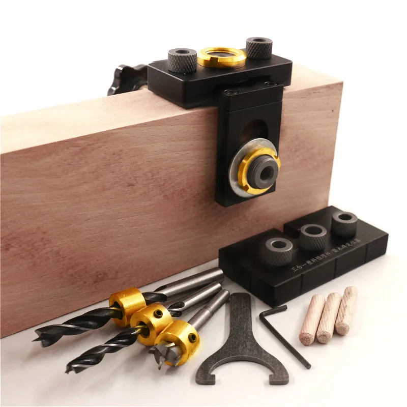 3 in 1 Adjustable Doweling Jig Woodworking Pocket Hole Jig For Drilling Guide Locator Puncher Tools