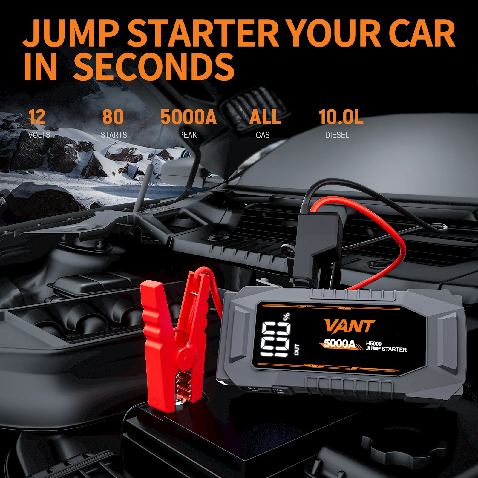 Vant Hot Selling 5000A 12V MultiFunction Car Battery Jump Starter Mini Power Bank Portable Car Jump Starter For Car