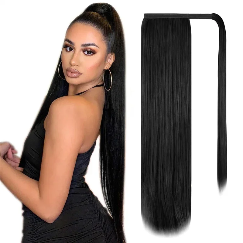 Ponytail Real Human Hair Clip in Extensions Double Drawn Thick Ends Human Hair Wrap Around Ponytail Hairpiece 10-30Inch In Stock