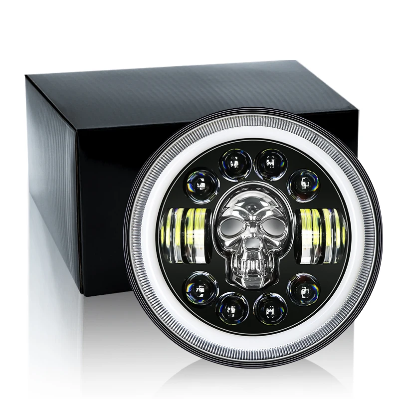 Wholesale Colorful Halo DRL 12V 24V  Angel Eye motorcycle led headlights 7 inch Round Led Headlight For Jeep