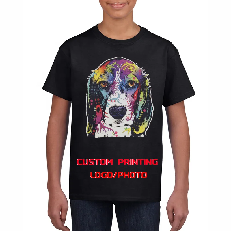 
digital Custom logo printing Round neck Unisex 100% cotton plain blank white kids Boy T shirt 