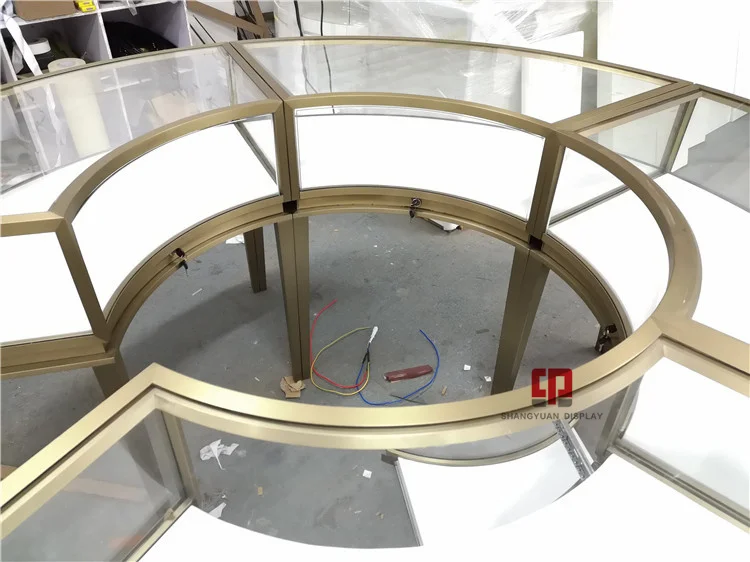 Pearl Shop Display Furniture 2.4 Meters In Diameter Round Jewelry Display Cabinet High-End Jewelry Display Glass Showcase