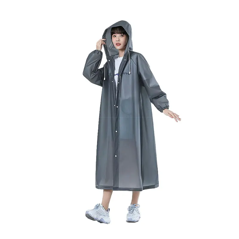 Wholesale Lightweight Grey Waterproof Foldable Rain Wear Adult EVA Long Raincoat with Hood