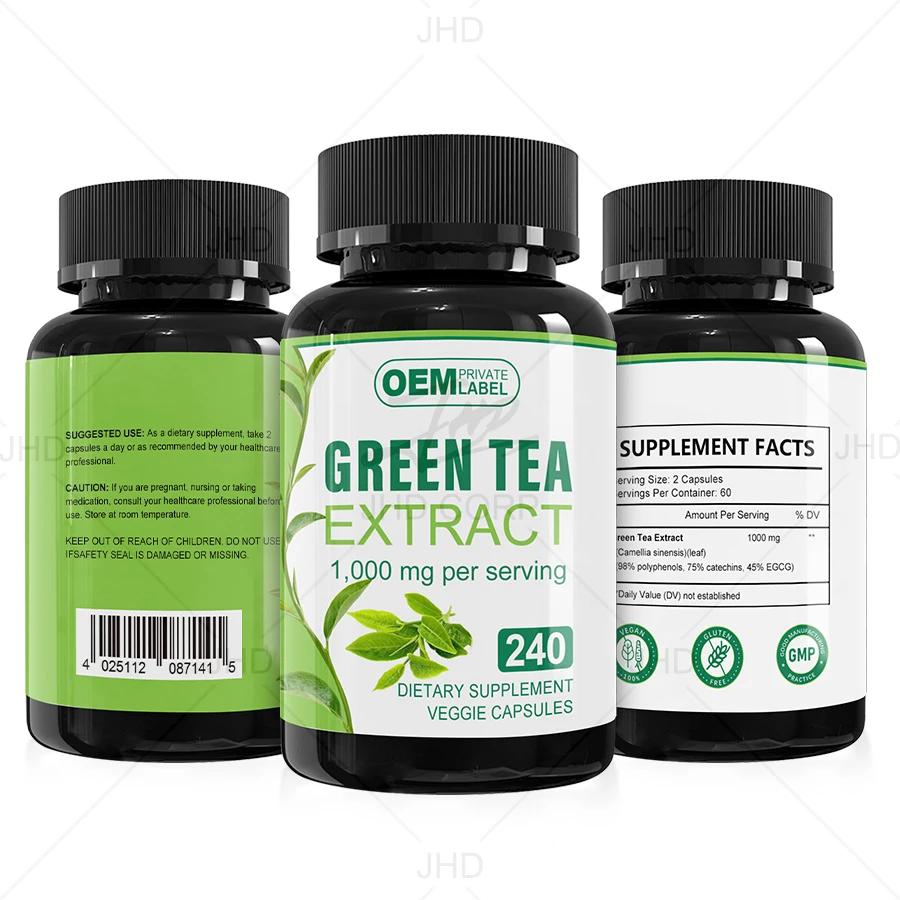 OEM Private Label Natural Green Tea Extract Capsules with Polyphenols Catechins and EGCG