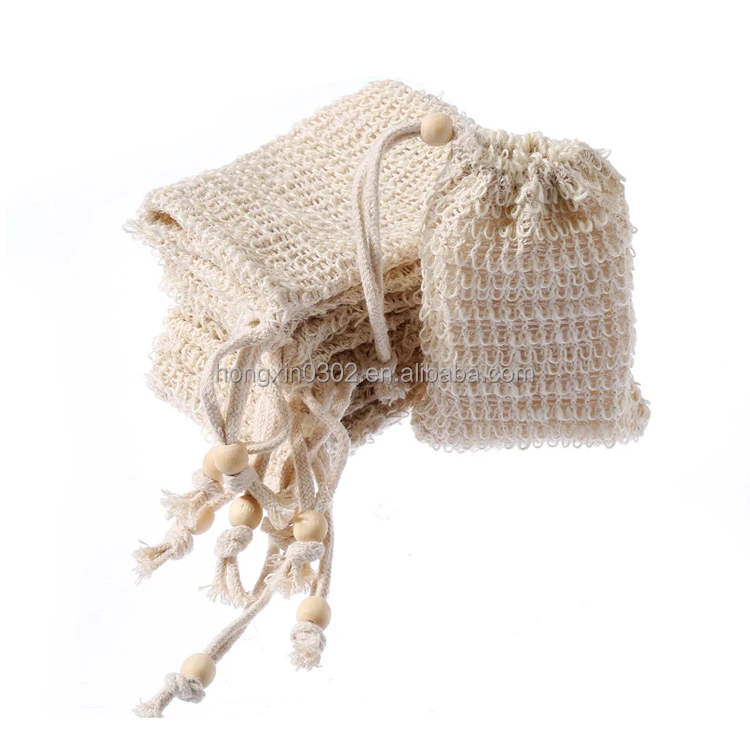 Natural Biodegradable Eco Friendly Sisal Soap Saver Pouch Bag Mesh Knitted Knitting Sisal Soap Saver Holder Bag for Soap Saving