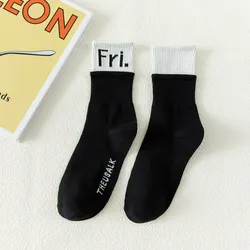 2020 new design candy color cotton socks week letter fashion cool socks crew socks customize