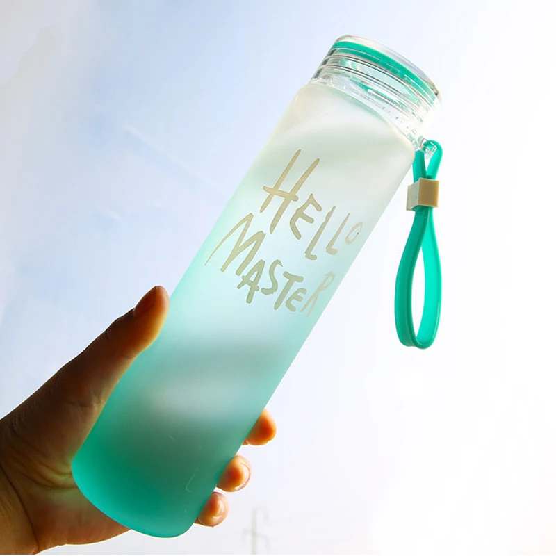 480ml New Natural wide mouth unisex transparent colorful Frosted Cylinder Glass Water Bottle