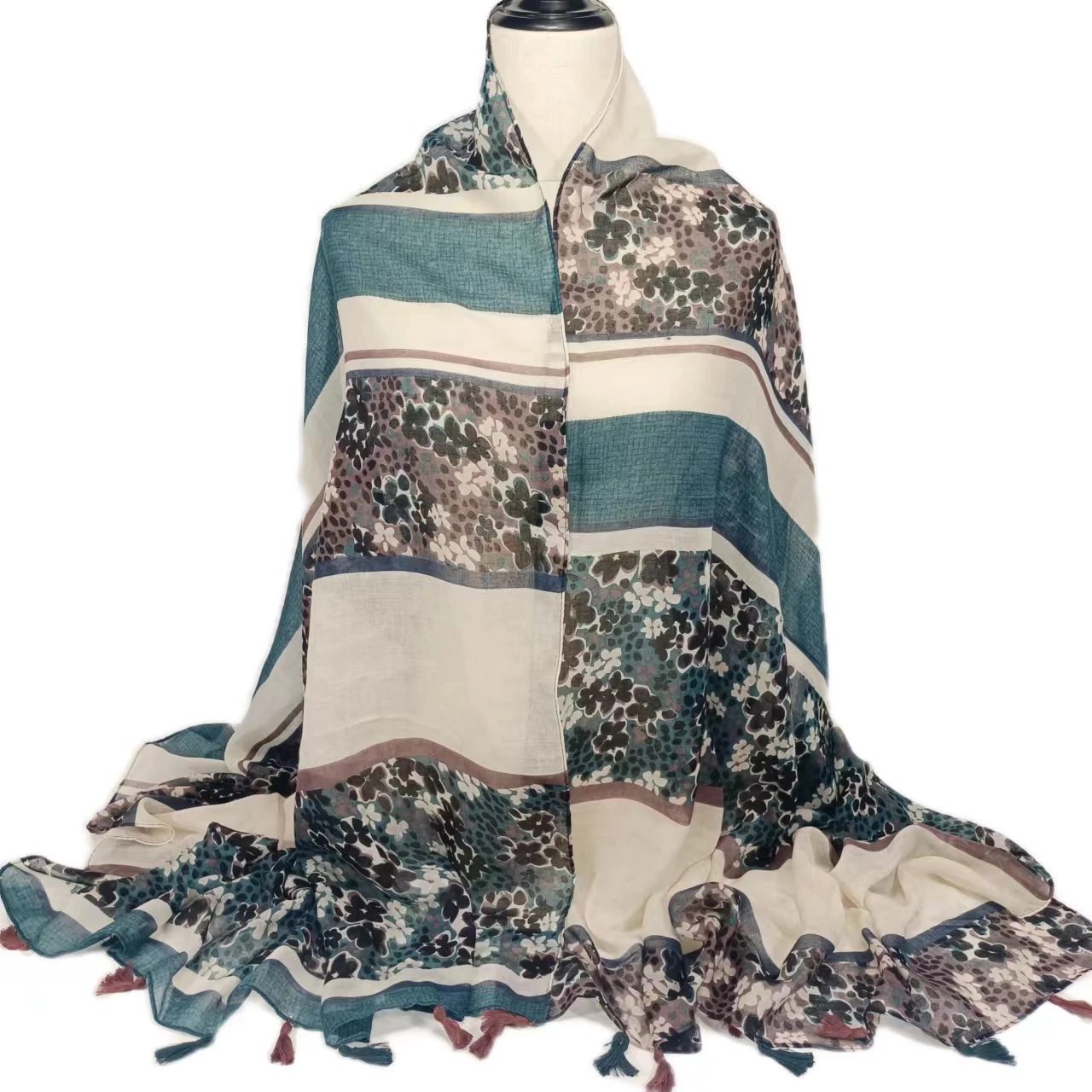 Wholesale Customized Ladies Printed Cotton Viscose Turban Shawl Fashion Patchwork Pattern Cotton Scarf