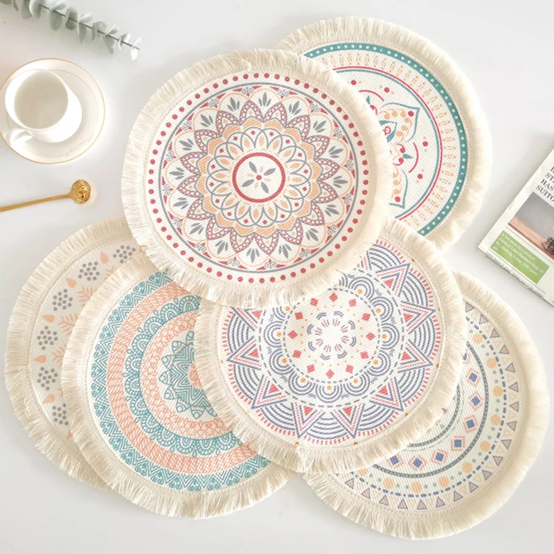 Round Placemats Simple Handwoven Jute Placemats Coasters Vintage Cotton Linen Mats Vase Mats Kitchen Accessories